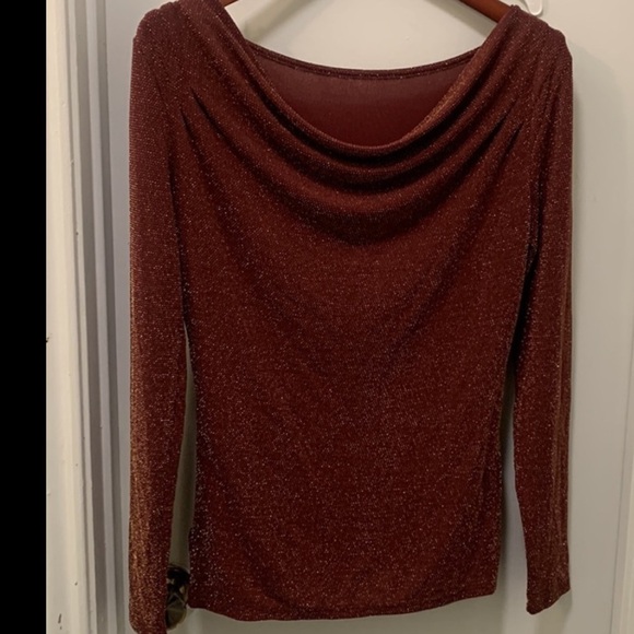 New MICHAEL Michael Kors Metallic Merlot Chain Cowl Back Blouse - Picture 8 of 9